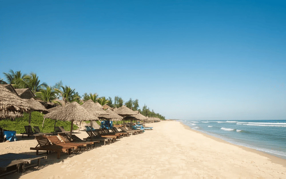 An Bang Beach captivates visitors with its soft golden sand, gentle waves, and crystal-clear water